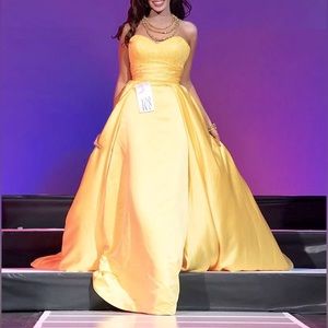 Marigold Yellow Satin Sweetheart Strapless Ball Gown A-line  Evening Dress